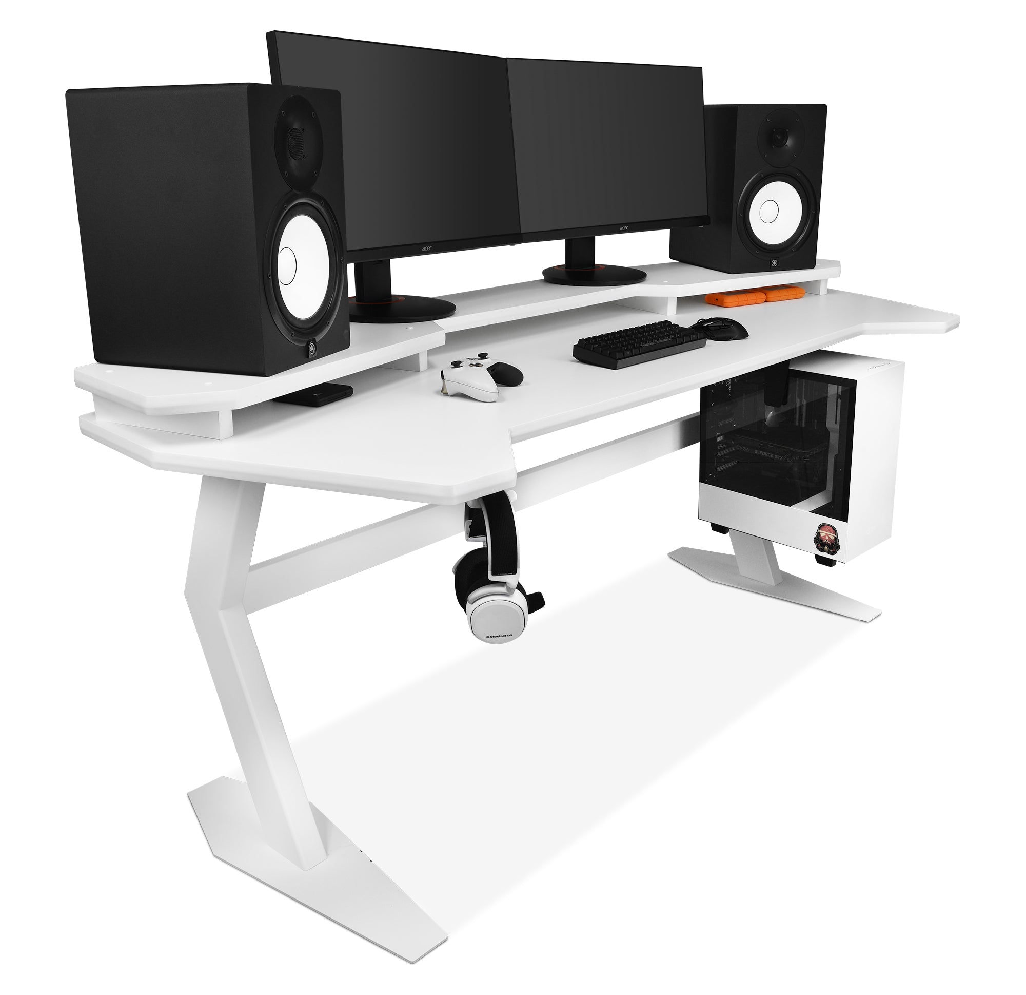 Havrvin 66-in. Wing-Shaped Black MDF Gaming Desk, Computer Desk Studio  Workstation Pc Desk Gamer Table for Streamer